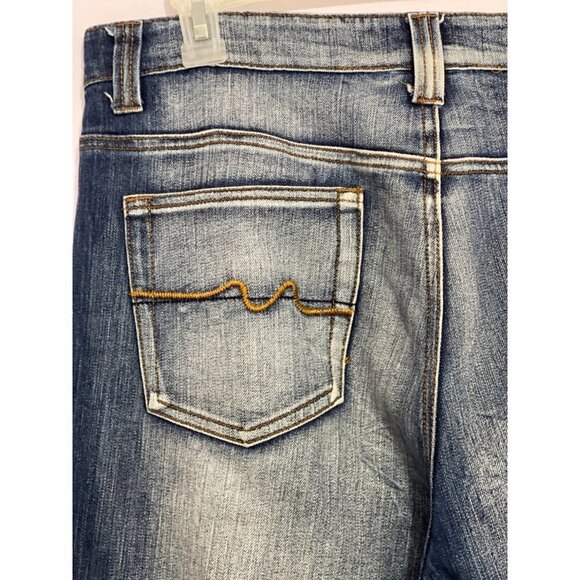 JENNY JO Dark Distressed Jeans Women's 17/18 Hirise Cuffs Whitewash Whiskering - Picture 9 of 16